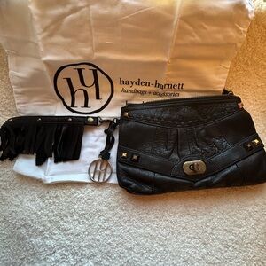 Elegant Black Leather Wristlet Clutch